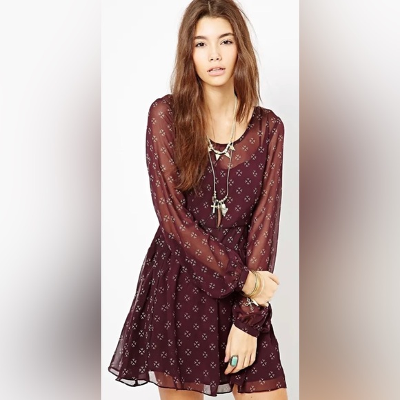 Free People Printed Sheer Chiffon Baby Dee Mini Dress - Picture 1 of 7